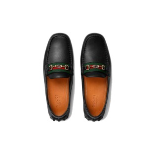 GUCCI Ayrton Leather & Web Driver Loafers. 