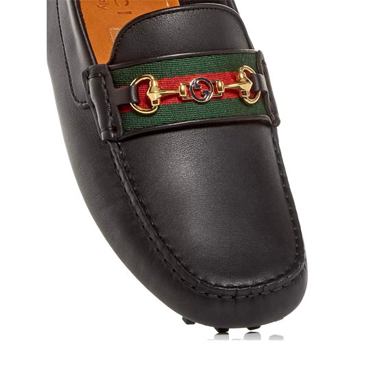 GUCCI Ayrton Leather & Web Driver Loafers. 